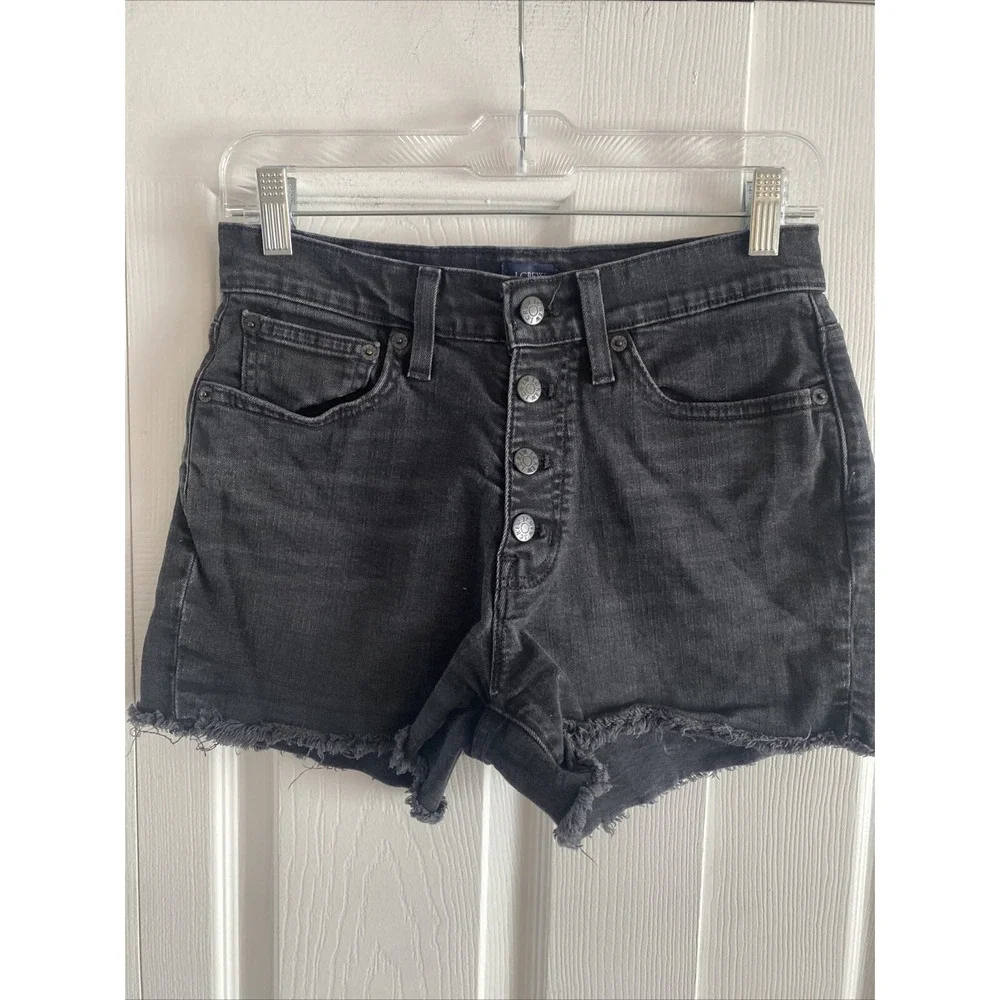 J Crew Women's 26 Black High Rise Denim Button Fly Cut Off Shorts Festival‎ Boho